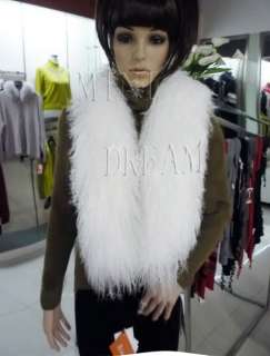 Genuine Real Mongolia Lamb Wool fur scarf cape top shawl white  