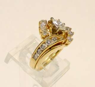   YELLOW GOLD .81cttw MARQUISE CUT DIAMOND WEDDING RING SET w ENHANCER