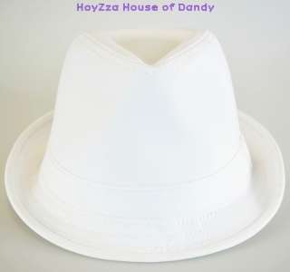 white white mens basic woven plain fedora short brim hat