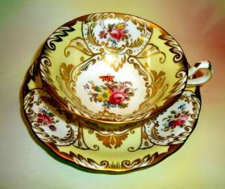 Royal Chelsea Gold & Painted Floral Yellow Tea Cup and Saucer Set 
