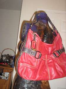 Tignanello Red Black Trim Elastic Pocket Leather HandBag Size L  
