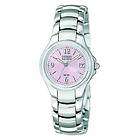Citizen Eco Drive Silhouette Pink Dial Silver Womens Wrist Watches 