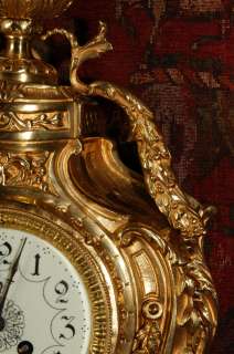 LARGE ANTIQUE FRENCH GILT BRASS CARTEL WALL CLOCK C1880  