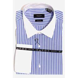 Mantoni Mens Blue Stripe Wrinkle Free French Cuff Shirt   