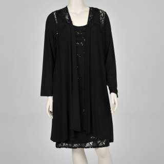 Onyx Nite Womens Plus size 2 piece Black Lace Dress Set   