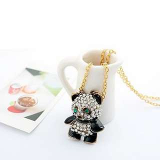   Rhinestone Fashion Panda Pendant Chain Necklace Retro Xmas Gift  