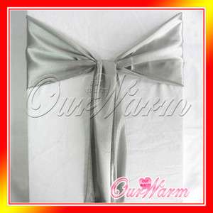 10 Gray Dark Silver Satin Chair Sash Bow Wedding Party Supply 