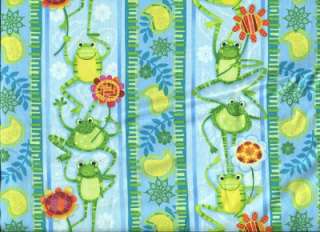 HOPPY DAY FROGS VERTICAL STRIPE   Cotton Quilt Fabric  