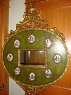 Antique French painted wood mirror frame porcelain art 18th 19th 