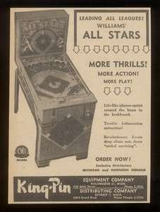 1947 Williams All Stars baseball arcade machine game ad  