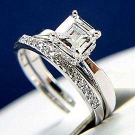  Wedding Bridal 925 Sterling Silver Asscher Cut Band Ring Sets  