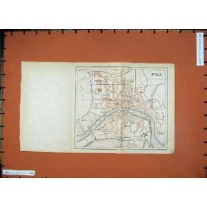  1900 Colour Map Italy Street Plan Pisa Arno River Fiume 