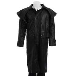 Dealer Leather Mens Black Leather Duster Coat  