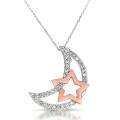 14k Two tone Gold 1/3ct TDW Diamond Moon and Star Necklace (G H, I3 