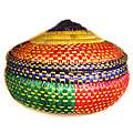 Multi Colored Circular Lid Wicker Basket (Ethiopia 
