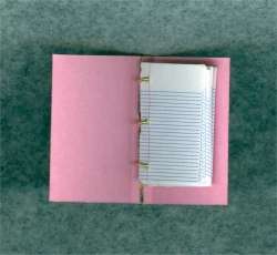 Dollhouse Miniature Pink 3 Ring Binder Filled w/ Paper  