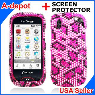   Verizon Pink Leopard Bling Hard Case Cover+Screen Protector  