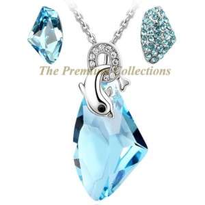 Swarovski Crystal Necklace Earring SET Lake Blue Cute  