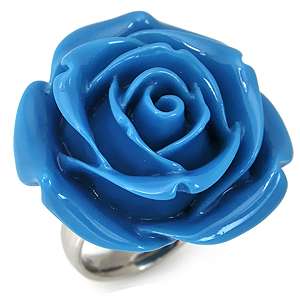 34MM HUGE Turquoise Blue Stainless Steel ROSE/FLOWER Ring(RN2075543 