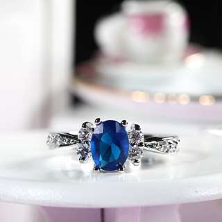   Fashion Jewelry 1x8mm Oval Blue Sapphire Fine Clear Topaz Ring SZ Q/8
