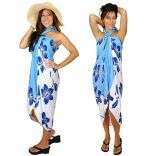 Womens Light Blue/ Blue/ White Hibiscus Sarong (Indonesia 