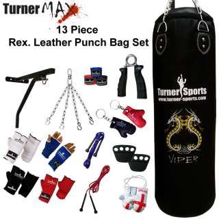 13 Piece Boxing Set 5ft Black Filled Heavy Punch Bag Bracket Gloves 