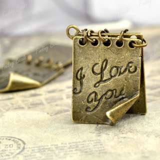   Notebook Message Charms vintage Antique Brass Fit necklace new TS7424