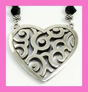 Brighton RE DECO Heart Silver Black Necklace   NWT  