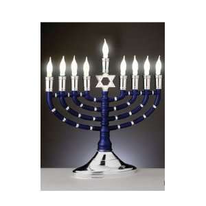   Blue and Silver Plastic Electric Menorah with 9 Frosted White Bulbs