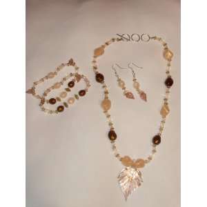 Beleza Shimmering Leaf Fashion Jewelry Necklace, Bracelet and Earrings 