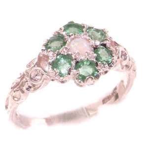 Victorian Ladies Solid Rose Gold Natural Fiery Opal & Emerald Daisy 