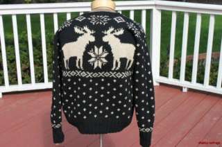   Wool Nordic Handknit MOOSE Sweater L Mens Holiday Christmas  