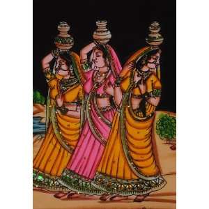 Indian Womens Hand Painted Pretty Wall Hanging Adorn with Sequins Work 