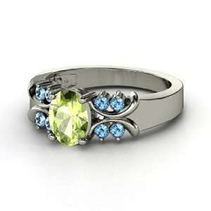  Gabrielle Ring, Oval Peridot 14K White Gold Ring with Blue 