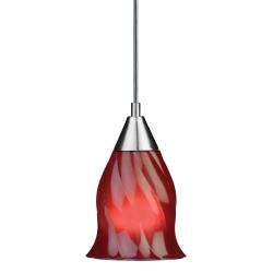 Brushed Nickel Mini Pendant with Red Glass  