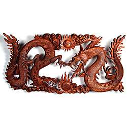 Suar Wood Dragon Yin yang Wall Plaque (Indonesia)  