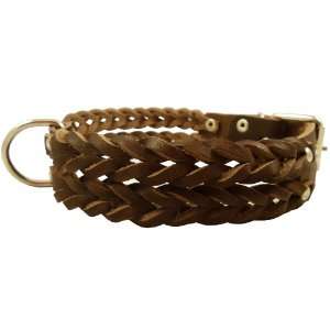 Double Braid Brown Genuine Leather Dog Collar Braided 1.5 Wide, Fits 