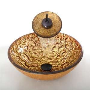 Geyser Crackle Foil Glass Vessel Bathroom Sink and Oil Rubbed Bronze 