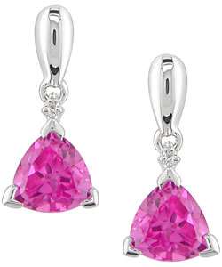   Gold Trillion Created Pink Sapphire Diamond Earrings  