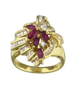 18k Yellow Gold Ruby and 1ct TDW Diamond Ring  