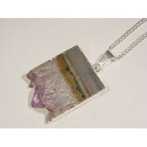   Amethyst Slice Pendant with Free 18 Silver Chain 