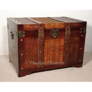 28.5 inches wide rattan wooden trunk 