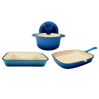 Piece Enamel Cast Iron Blue Cookware / Cooking Set, holiday Sale 