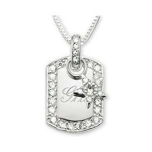   Personalized Sterling Dog Tag Pendant With Cz Star Charm Gift Jewelry