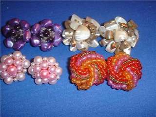   Vintage Aurora Borealis Crystal Bead West Germany Japan Clip Earrings