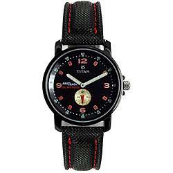 Titan Mens Black Dial Leather Strap Watch  