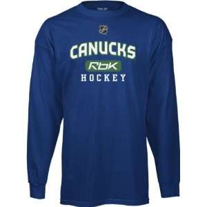 Vancouver Canucks  Blue  Center Ice RBK Practice Long Sleeve T Shirt 