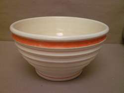 Mid Century Retro Hull Art Pottery Orange Striped Mixing Bowl Ribbed 