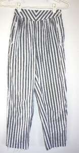 Vintage XS S 80s 90s Gray Vertical Striped Skinny High waist Capri 