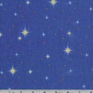  45 Wide Holiday Twinkling Stars Blue Fabric By The Yard 